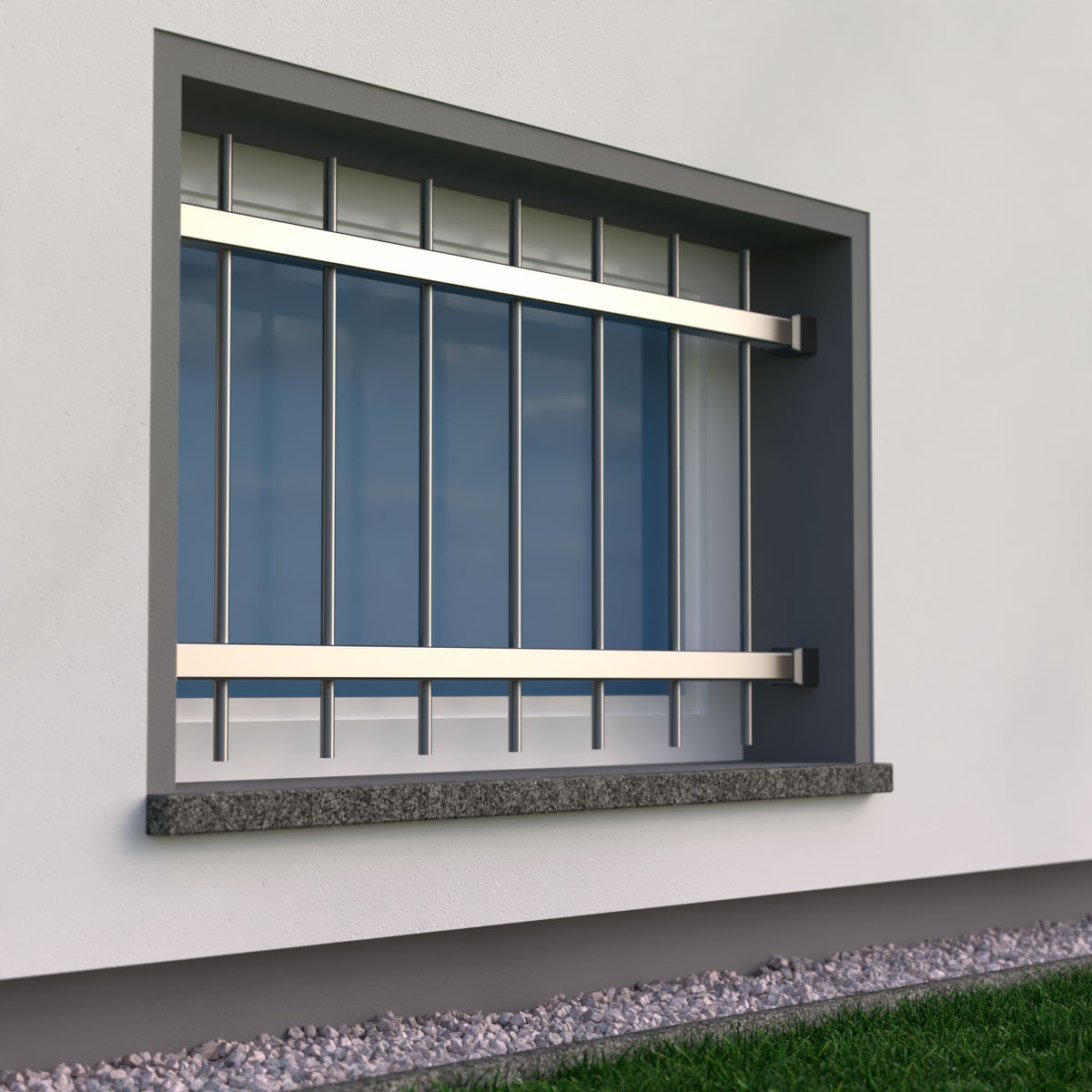 Fenstergitter modern Edelstahl  Montage in der Fenster-Laibung