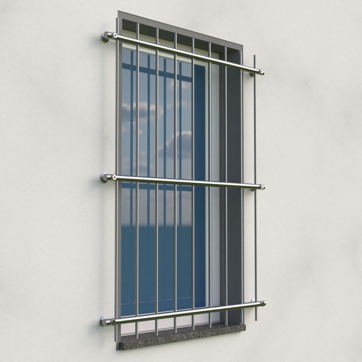 Fenstergitter modern in Edelstahl - Montage vor Fenster-Laibung