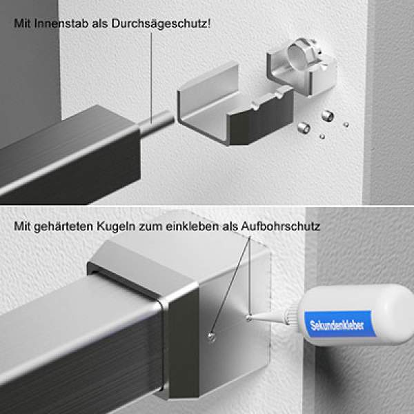 Fenstergitter aus Edelstahl Quadratrohr 30 x 30 mm / Höhe 1600 - 2300 mm / 4 Gurte