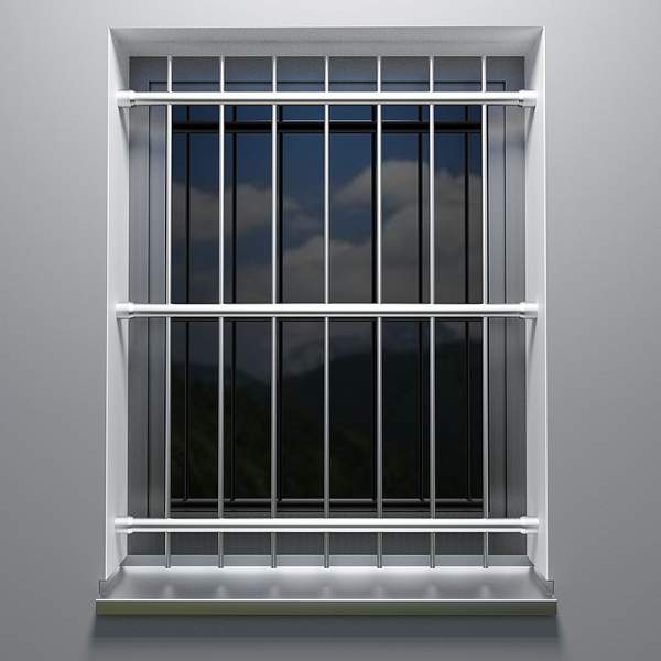 Fenstergitter aus Edelstahl zwischen der Fensterlaibung