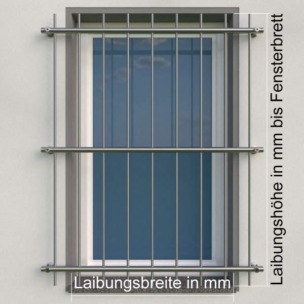 Fenstergitter exklusiv in Edelstahl - Montage vor Laibung